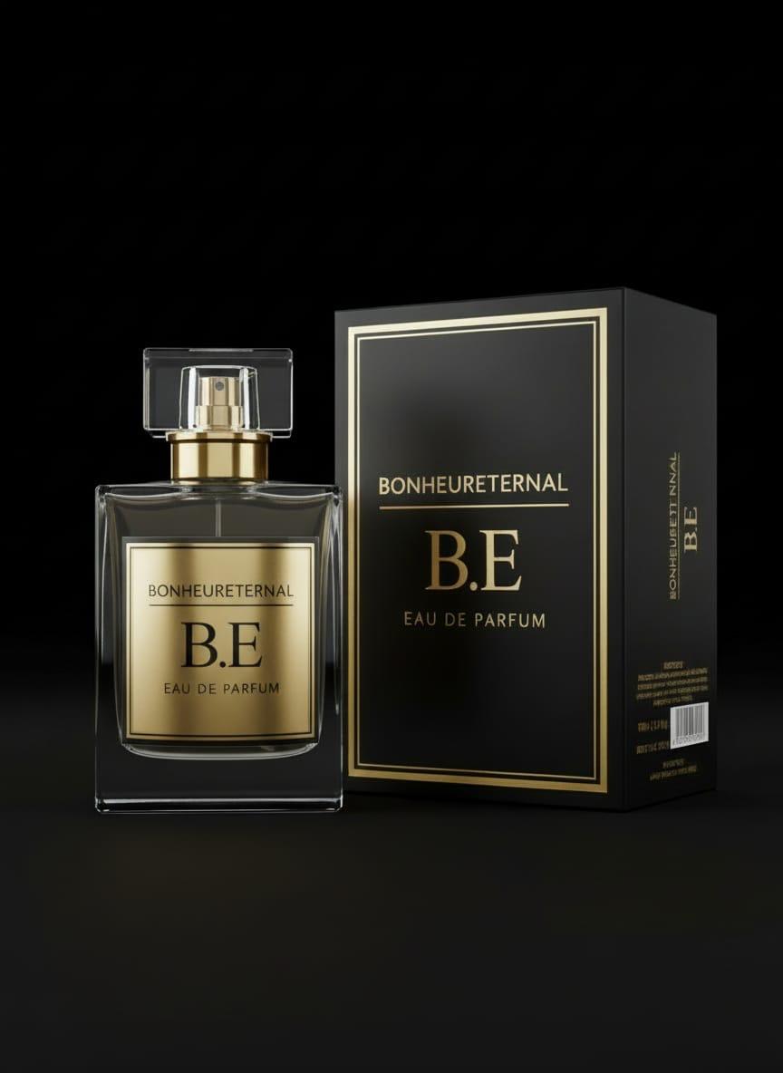 BONHEURETERNAL Velvet Mist — warm amber-lit bottle on wooden surface