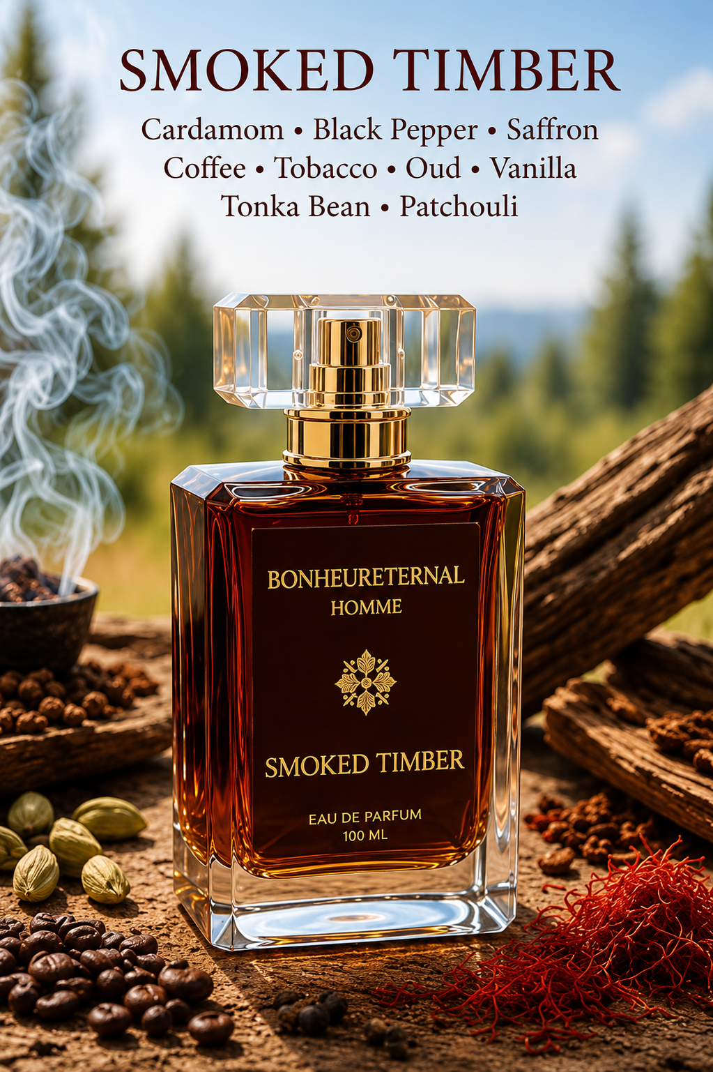 BONHEURETERNAL Smoked Timber — ember-soft cedar eau de parfum